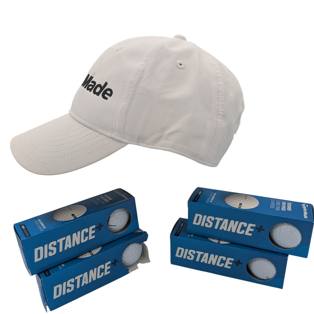BUNDLE TaylorMade Golf Cap UPF 50+ Adjustable Strap & 12 Distance+ Golf Balls - Picture 2 of 14